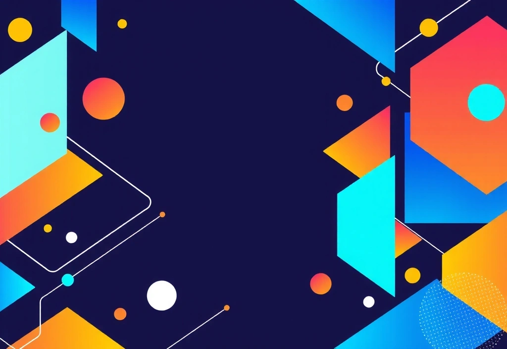 Ilustrație abstractă cu elemente de design web, culori vibrante și forme geometrice