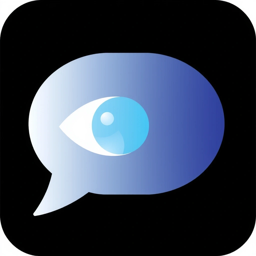 Pictogramă reprezentând transparența, cu un ochi clar și o bulă de vorbire