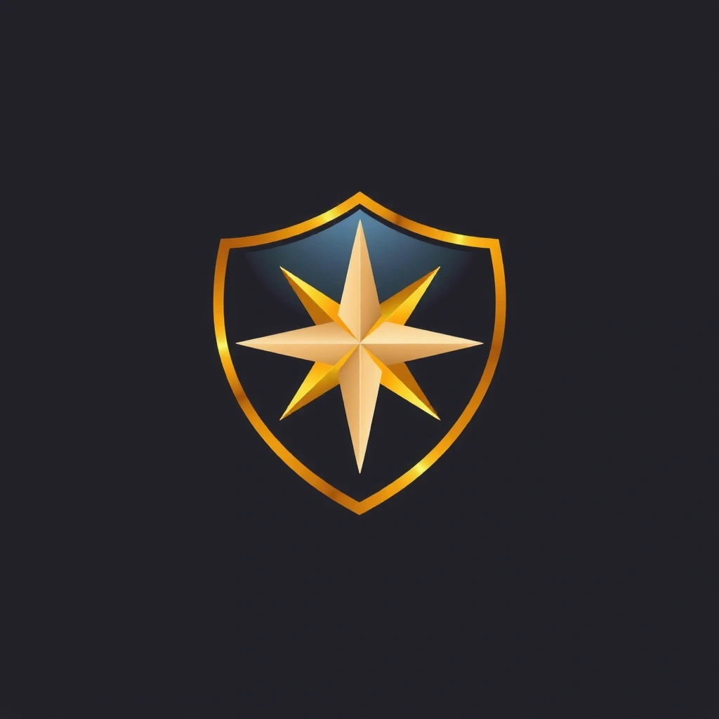 Pictogramă reprezentând calitatea, cu o stea strălucitoare și un scut