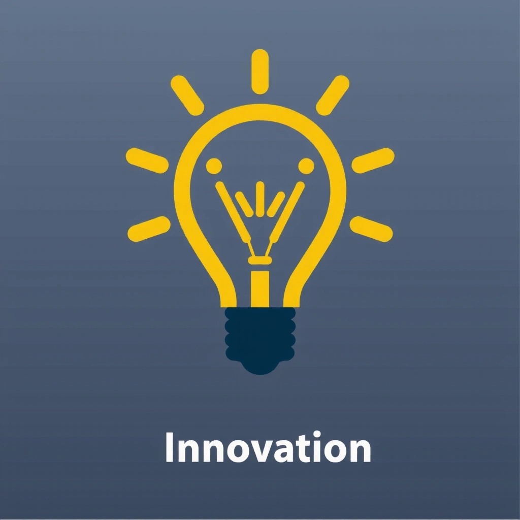 Pictogramă reprezentând inovația, cu o idee strălucitoare și elemente futuriste