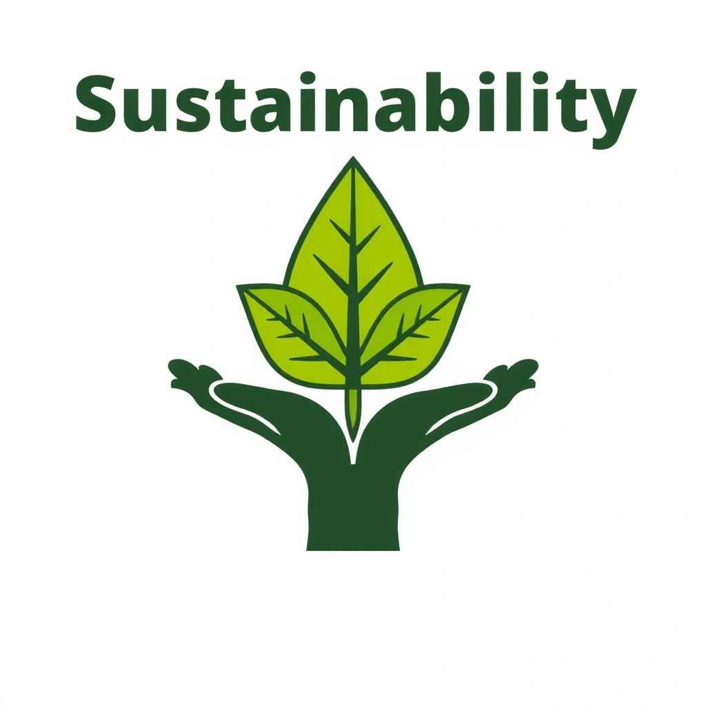 Pictogramă reprezentând sustenabilitatea, cu o frunză și o mână care o protejează