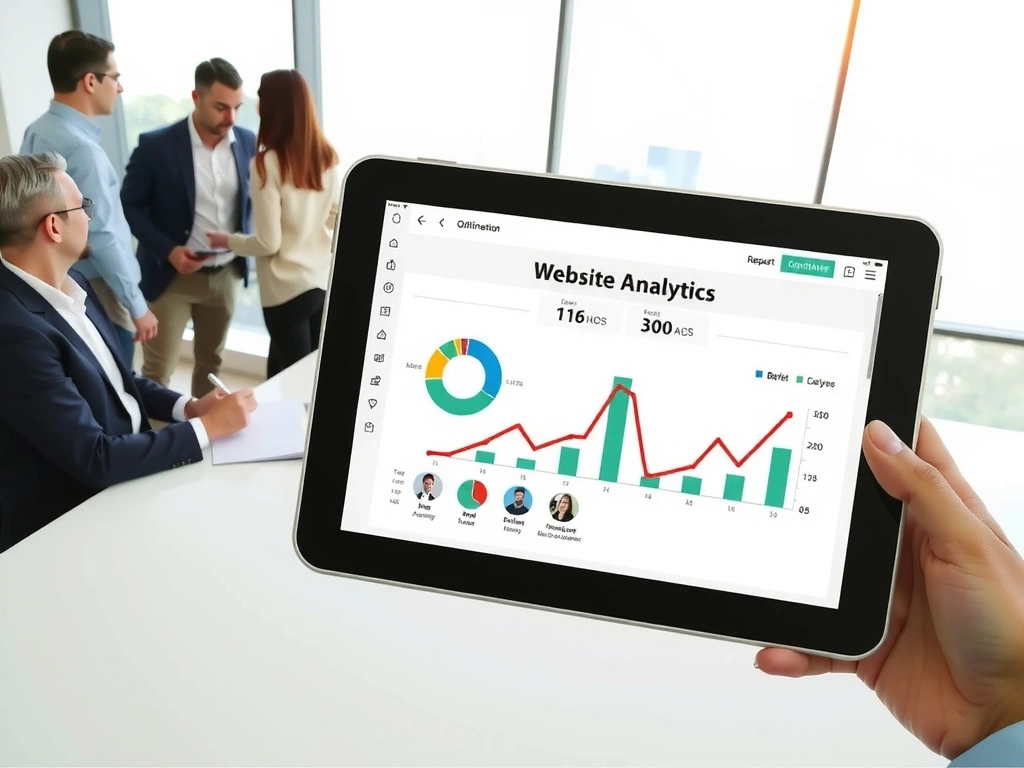 Imagine cu un raport de analiză a site-ului și o echipă care discută rezultatele