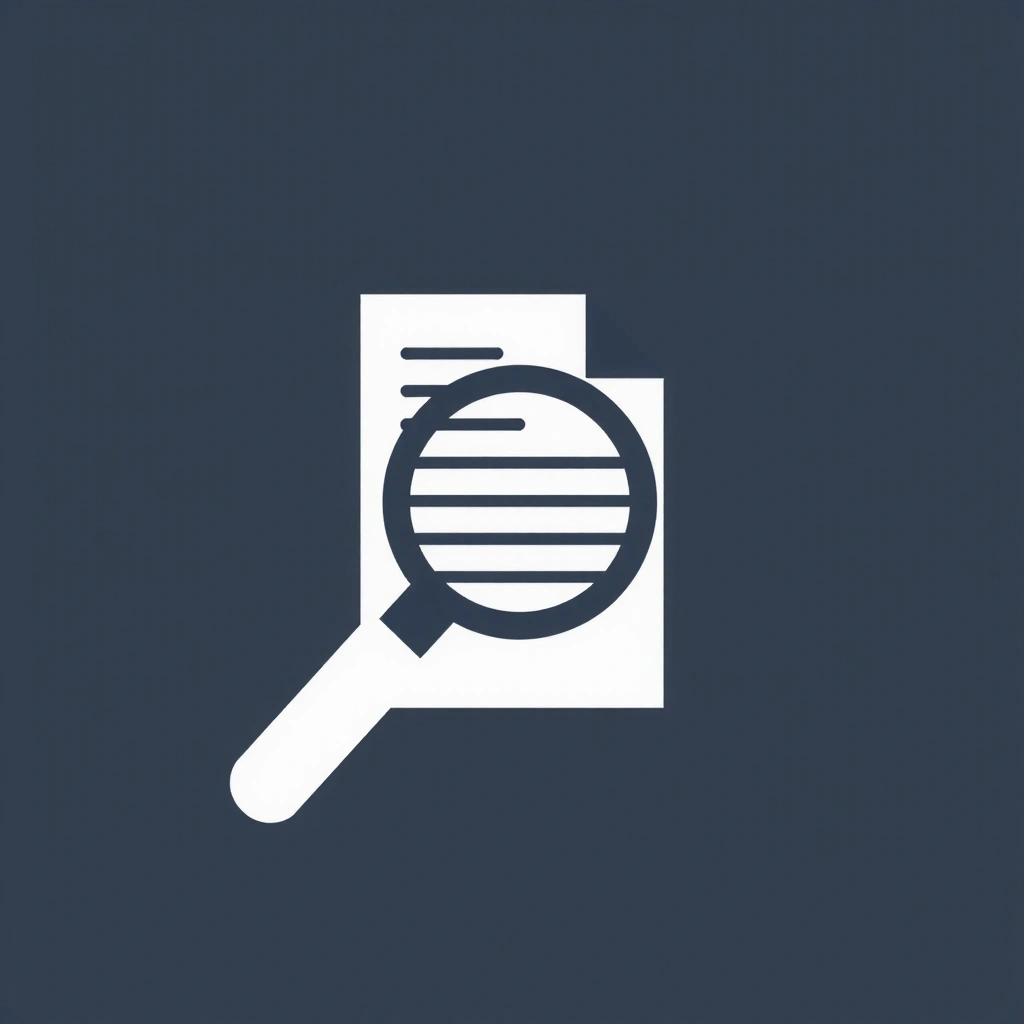 Iconiță reprezentând o lupă și o foaie de hârtie, simbolizând descoperirea și analiza.