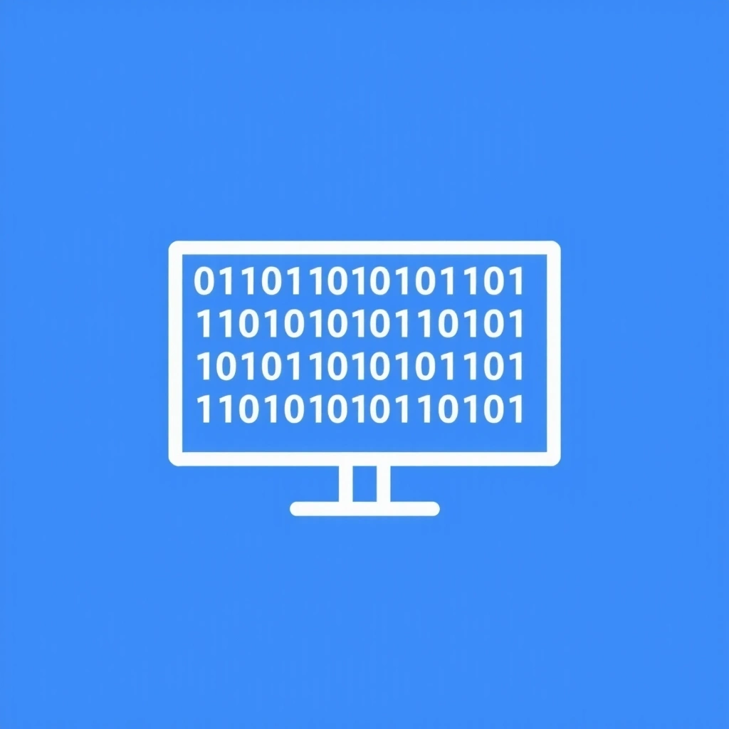 Iconiță reprezentând cod binar sau un monitor de calculator, simbolizând dezvoltarea web.